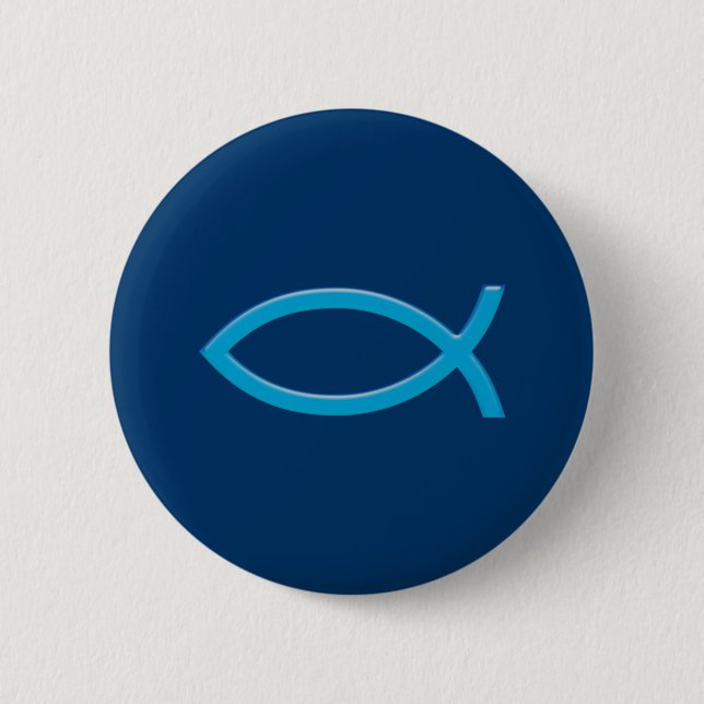 Ichthus - Christliches Fischsymbol - Blau Button (Vorderseite)
