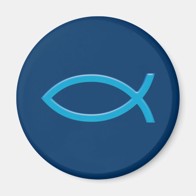 Ichthus - Christliches Fischsymbol - Blau Magnet (Vorne)