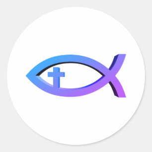 Ichthus Christliches Fischsymbol mit Crucifix-Kl Runder Aufkleber