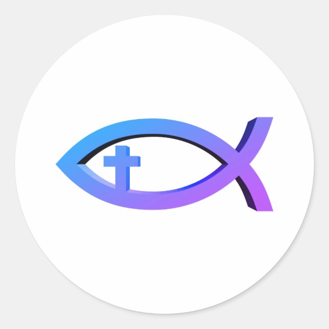Ichthus | Christliches Fischsymbol mit Crucifix-Kl Runder Aufkleber (Vorderseite)