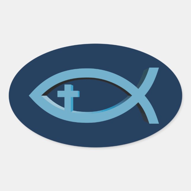 Ichthus - Christliches Fischsymbol mit Crucifix Ovaler Aufkleber (Vorderseite)