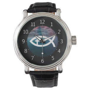Ichthus Christliches Symbol für Fischkreuz Armbanduhr