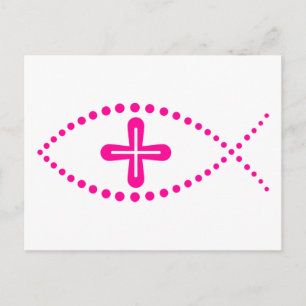 Ichthus Pink Christlich Fisch Postkarte