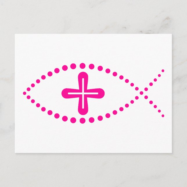 Ichthus Pink Christlich Fisch Postkarte (Vorderseite)