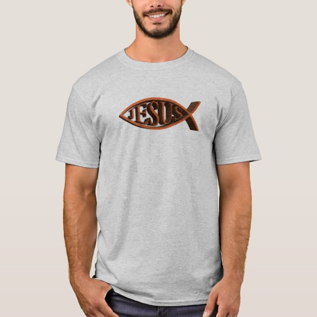 Ichthys Eichen-christliches Fisch-Symbol T-Shirt (Vorderseite)
