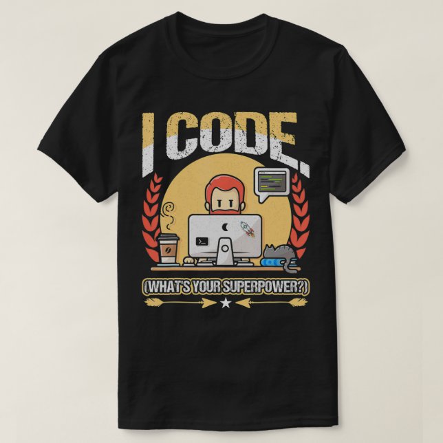 ICode Was ist Ihr Superpower-Programmierer-Nerd? T-Shirt (Design vorne)