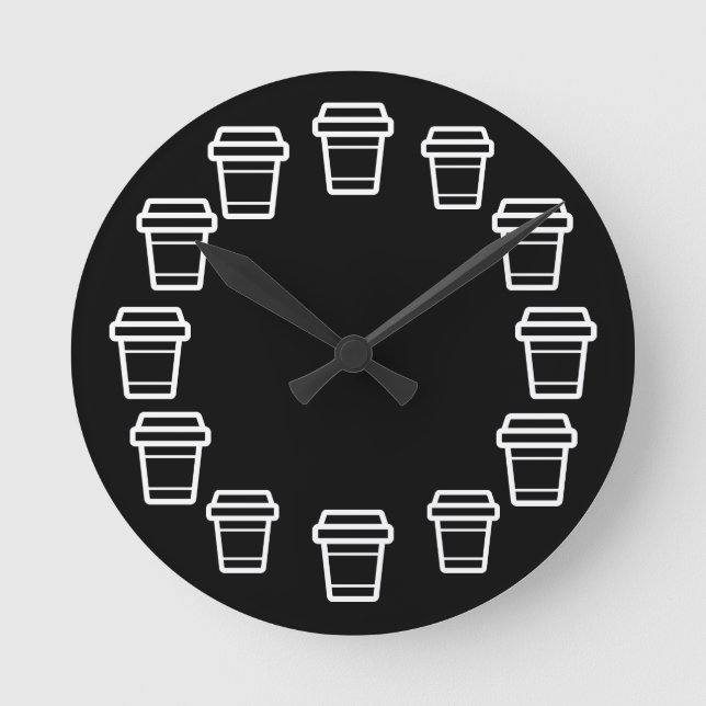 Icon Coffee oder Latte Cup To Go Runde Wanduhr (Vorderseite)