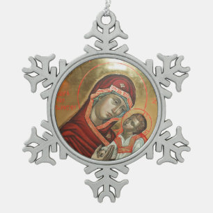 Icon de Saint Mary Theotokos Schneeflocken Zinn-Ornament