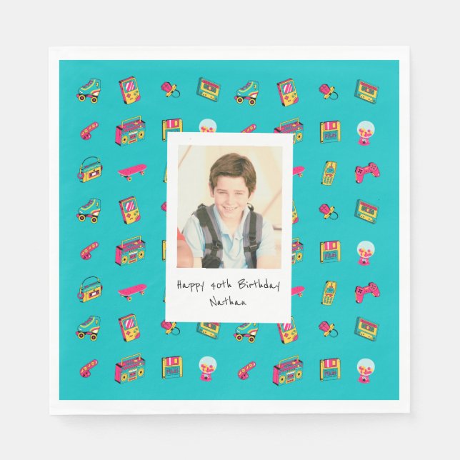 Iconic 90's 40. Geburtstag Napkin mit Foto Serviette (Vorderseite)