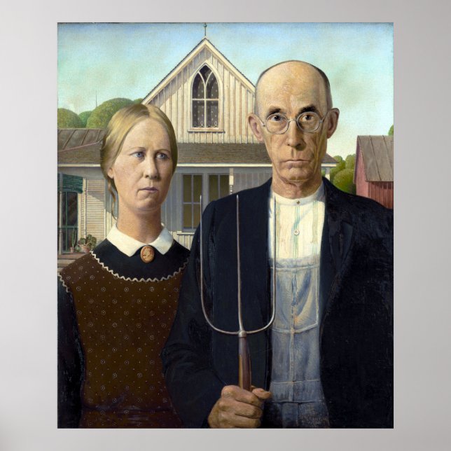 Iconic American Gothic von Grant Wood Poster (Vorne)