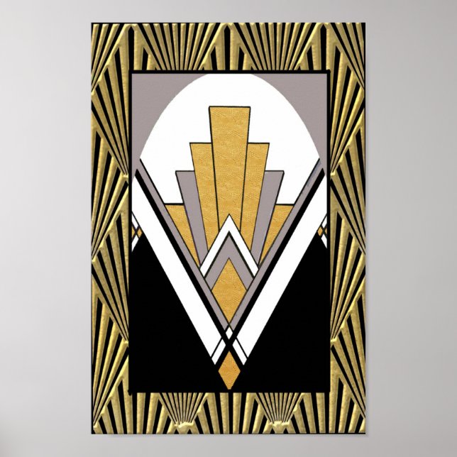Iconic Art Deco Poster. Gold, grau und schwarz. Poster (Vorne)