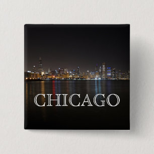Iconic Chicago Skyline über Lake Michigan Button