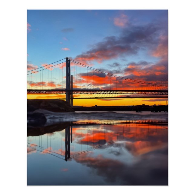 Iconic Forth Bridges Sunset Reflection Art Print  Poster (Vorderseite)