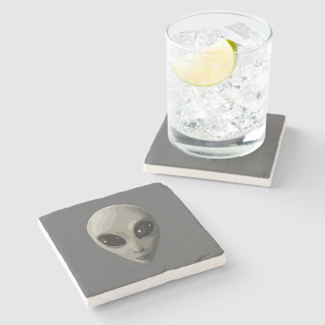 Iconic Gray Alien Face | Sci-Fi UFO Extraterrestri Steinuntersetzer (Seitenansicht)