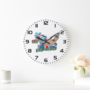 Iconic London Sehenswürdigkeiten UK Map British Tr Große Wanduhr