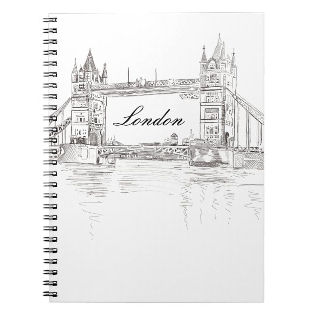 Iconic London Tower Bridge Black and White Zeichne Notizblock (Vorderseite)