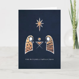 Iconic Nativity Scene Navy und Rose Gold Weihnacht Feiertagskarte