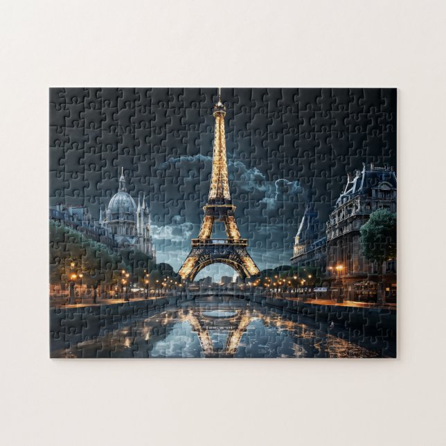 Iconic Paris Sehenswürdigkeit Eiffelturm und Seine Puzzle (Horizontal)