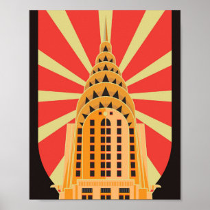 Iconic Retro Art Deco Amerikanisches Gebäude Poster