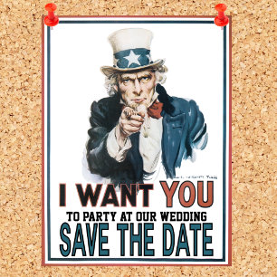 Iconic Vintag Uncle Sam Save the Date Ankündigungspostkarte