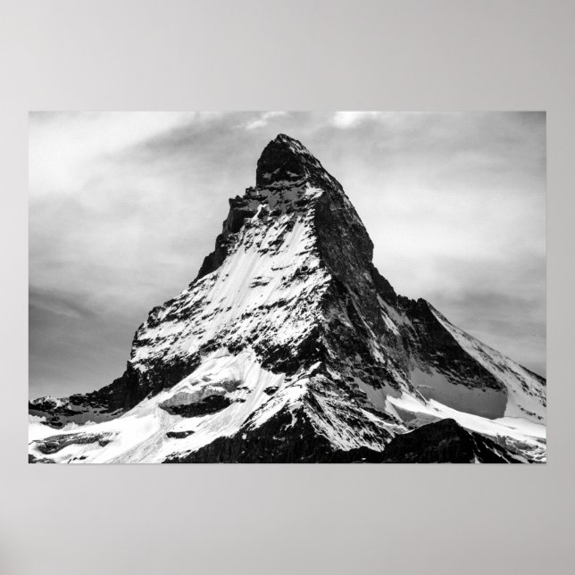 Iconische Alpen Matterhorn im Schwarzen und Weißen Poster (Vorne)