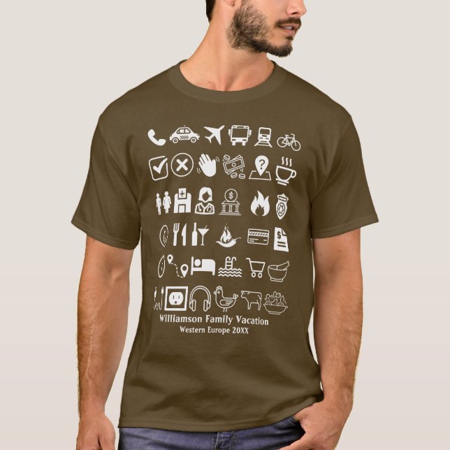 Icons für Reisen Visuelle Sprachübersetzung Urlaub T-Shirt (Vorderseite)