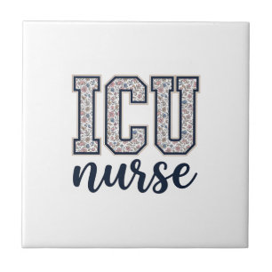 ICU-Krankenschwester Floral Varsity-Shirt Design_1 Fliese