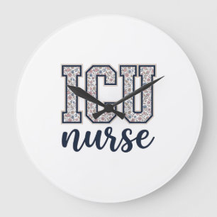 ICU-Krankenschwester Floral Varsity-Shirt Design_1 Große Wanduhr