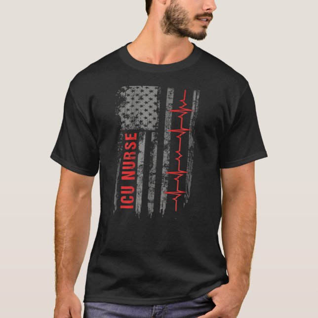 Icu Nurse Critical Care American Flag Idea Sprichw T-Shirt (Vorderseite)