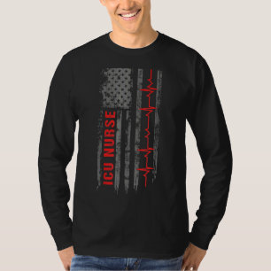 Icu Nurse Critical Care American Flag Nurse T-Shirt