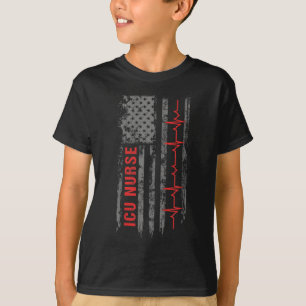 ICU Nurse Critical Care American Flag T-Shirt