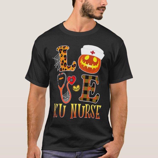 ICU Nurse Love Halloween Costume Stethoscope Leopa T-Shirt (Vorderseite)