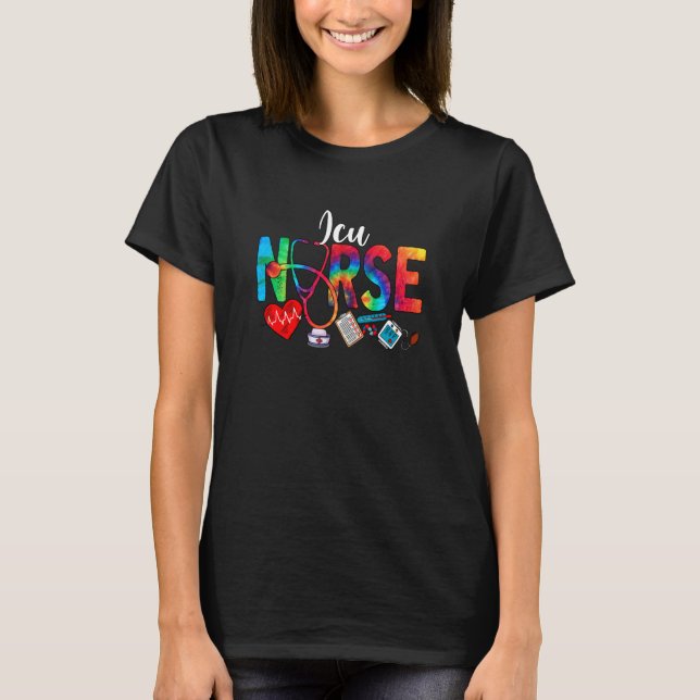 ICU Nurse Tie Dye Love Heart Stethoscope RN Nurse  T-Shirt (Vorderseite)
