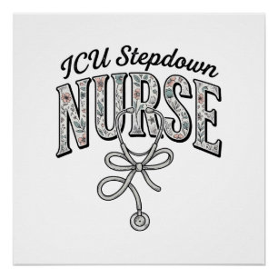 ICU-Schwester mit Vintage-Blumen-Stethoskop-Shirt Poster