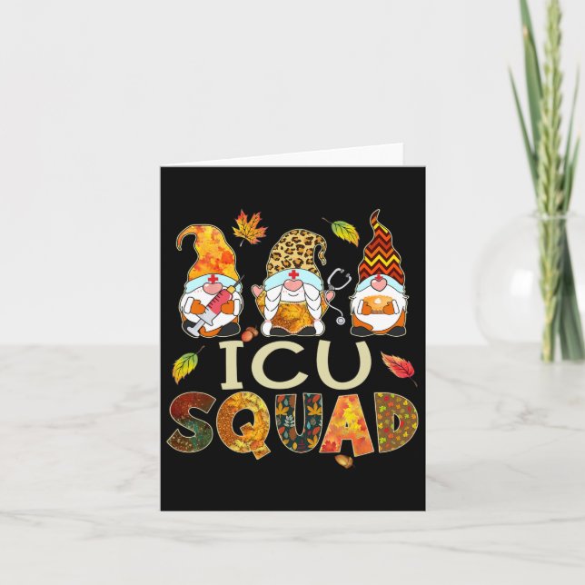 Icu Squad Gnome Nurse Leopard Erntedank Fall St Karte (Vorderseite)