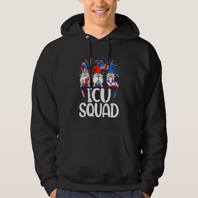ICU Squad Gnomes Nurse 4th Of July Stethoscope Pat Hoodie (Vorderseite)