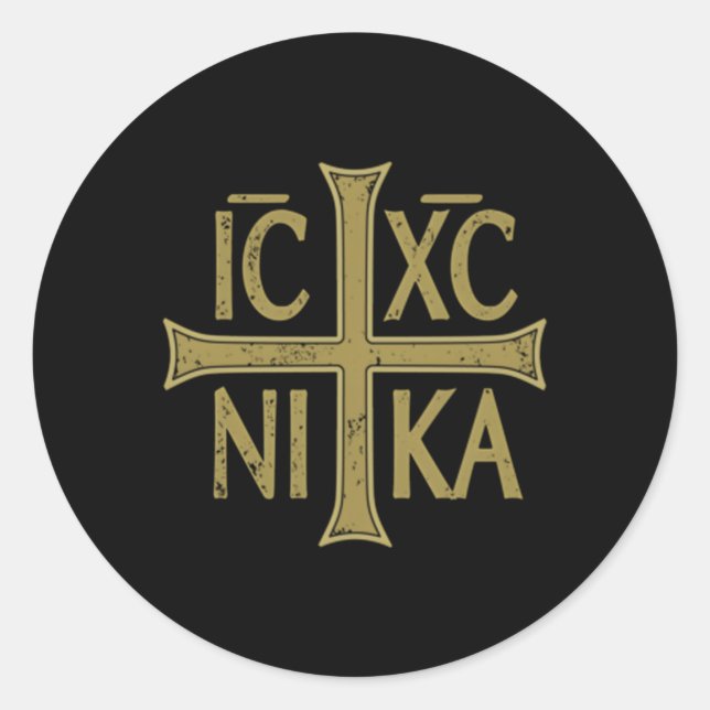 Icxa Nika Christogram Cross Orthodox Christlich Di Runder Aufkleber (Vorderseite)