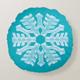 Icy Aqua Aquamarin Frozen Snowflake Winterweihnach Rundes Kissen