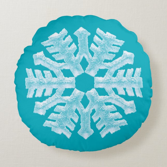 Icy Aqua Aquamarin Frozen Snowflake Winterweihnach Rundes Kissen (Vorderseite)