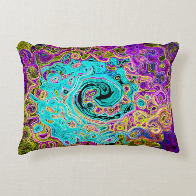 Icy Aqua Blue Groovy Abstrakt Retro Liquid Swirl Dekokissen (Vorderseite)