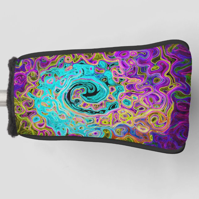 Icy Aqua Blue Groovy Abstrakt Retro Liquid Swirl Golf Headcover (Vorderseite)