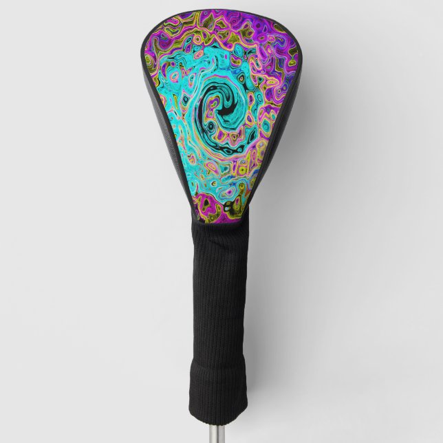 Icy Aqua Blue Groovy Abstrakt Retro Liquid Swirl Golf Headcover (Vorderseite)