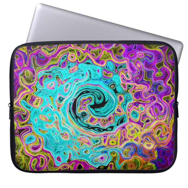 Icy Aqua Blue Groovy Abstrakt Retro Liquid Swirl Laptopschutzhülle (Vorderseite)