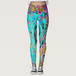 Icy Aqua Blue Groovy Abstrakt Retro Liquid Swirl Leggings