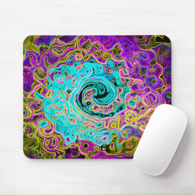 Icy Aqua Blue Groovy Abstrakt Retro Liquid Swirl Mousepad (Mit Mouse)