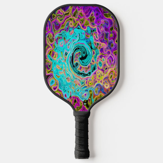 Icy Aqua Blue Groovy Abstrakt Retro Liquid Swirl Pickleball Schläger (Vorderseite)