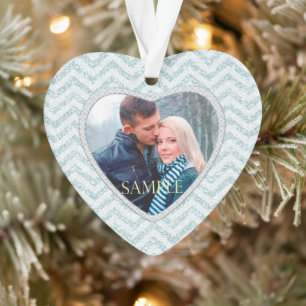 Icy Aqua Zickzack Fotomaterial Vorweihnacht Ornament