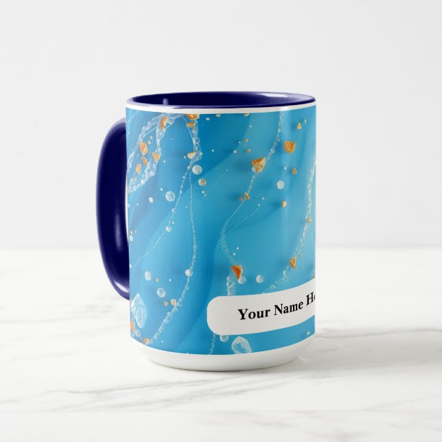 Icy Azure Wave Sea Metallic Swirl Tasse (Vorderseite Links)