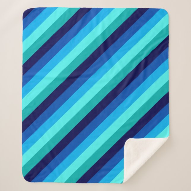 Icy Blue Aquamarin Stripes Medium Sherpa Blanket Sherpadecke (Vorderseite)