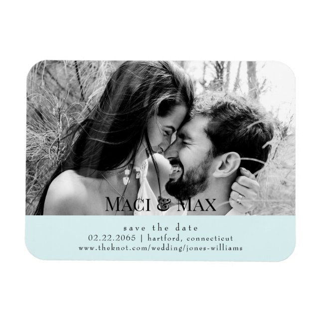 Icy Blue B/W Couple Photo II Wedding Save the Date Magnet (Horizontal)